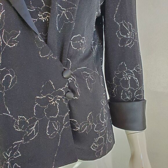 Vintage 90's Alex Evenings Black Floral Blazer - Picture 6 of 8